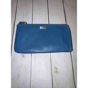 Buxton Blue Soft Leather Zip Closure Large Wallet 9x4” EUC